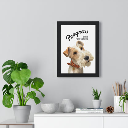 Motivational Dog Poster, Progress Over Perfection Wall Art, Cute Dog Decor, Inspirational Gift for Pet Lovers, Home Office Decoration