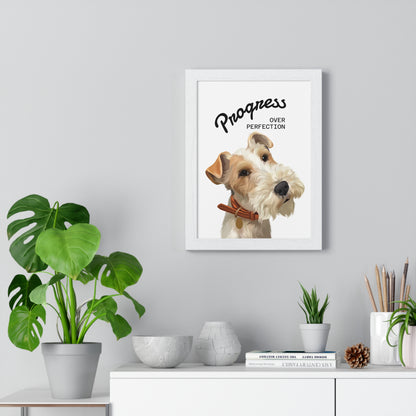 Motivational Dog Poster, Progress Over Perfection Wall Art, Cute Dog Decor, Inspirational Gift for Pet Lovers, Home Office Decoration