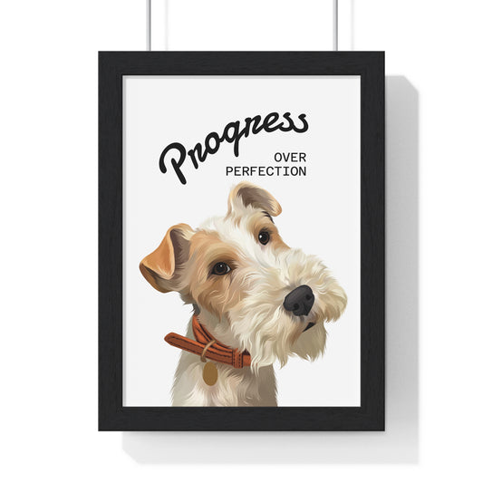 Motivational Dog Poster, Progress Over Perfection Wall Art, Cute Dog Decor, Inspirational Gift for Pet Lovers, Home Office Decoration